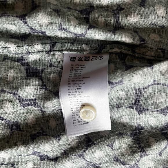 Eton 100% Linen Short Sleeve Button Up Shirt Green Blue Kiwi Print Sz 38 15 - Picture 5 of 11